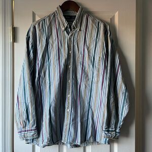 Vintage Bon Homme Long Sleeve Button Up | Mens Large Blue Striped | Size L